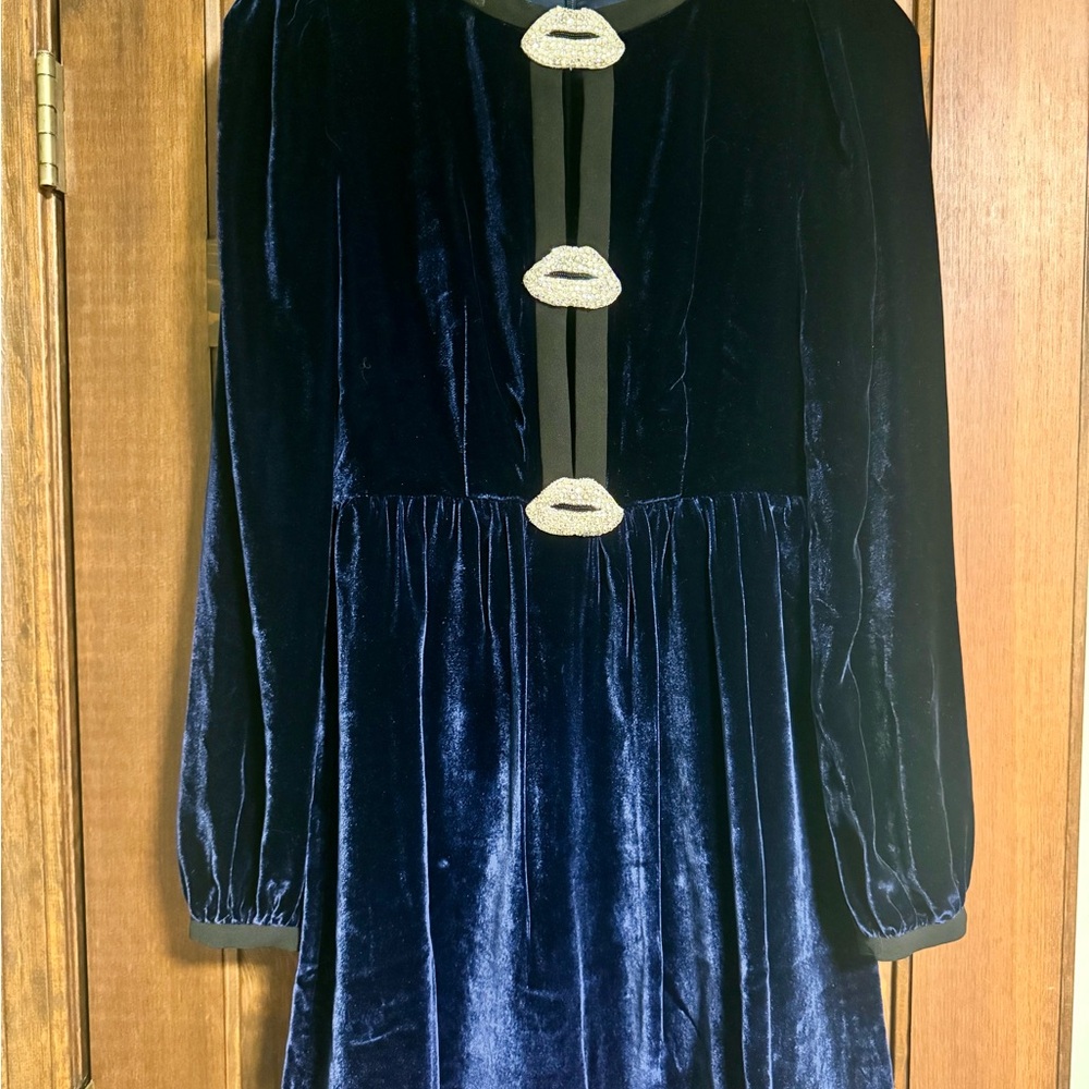 SALONI Velvet Long Sleeve Dress in Deep Blue
